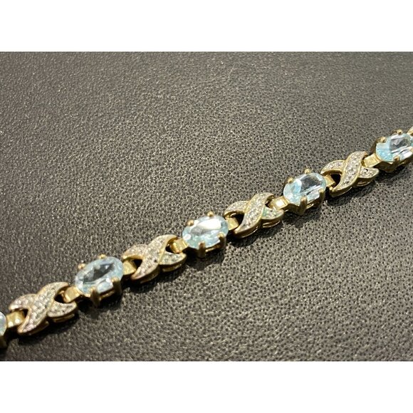 Vermeil Sterling Silver Tennis Bracelet With Blue Topaz Gemstones